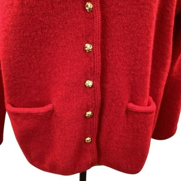 Vintage Red Cardigan Sweater With Gold Buttons & Pockets - Picture 7 of 12